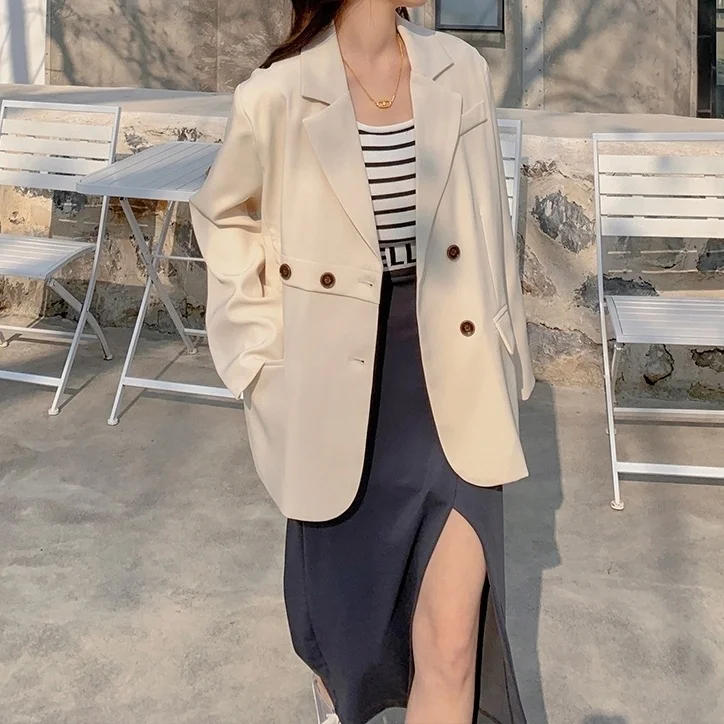 여성용 크롭 코트 신상품 외투 크롭 블레이저 여성스러운 감각의 직장용 플립 자외선 차단 얇은 사이즈 플러스 사이드 슬릿
