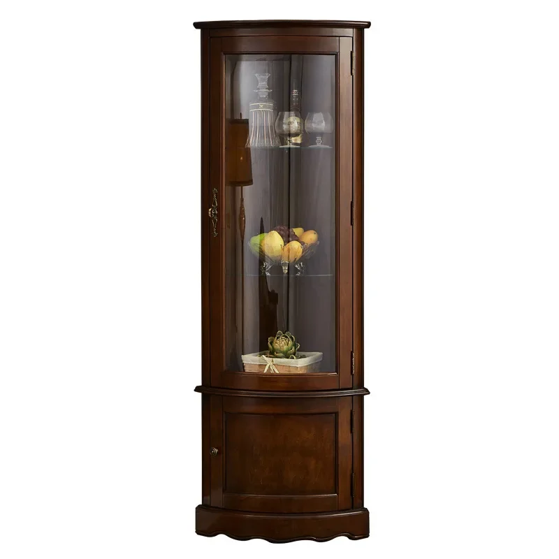 

Solid wood triangular cabinet curved glass door wine living room wall rack corner