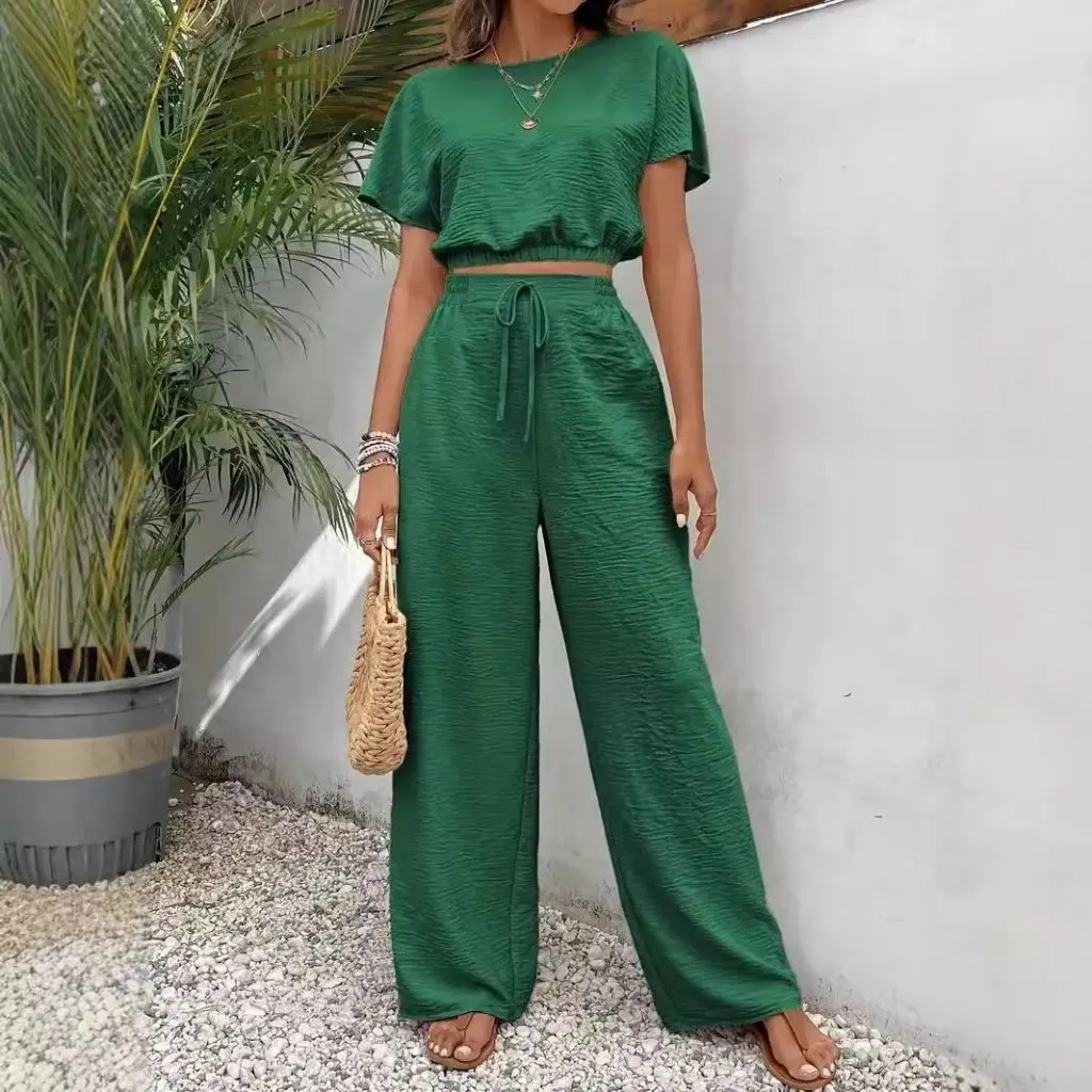 

Women's Elegant Two-Piece Fashion Set Solid Color Autumn Wide Leg Pants And Sweatshirt Ensemble European And American Style