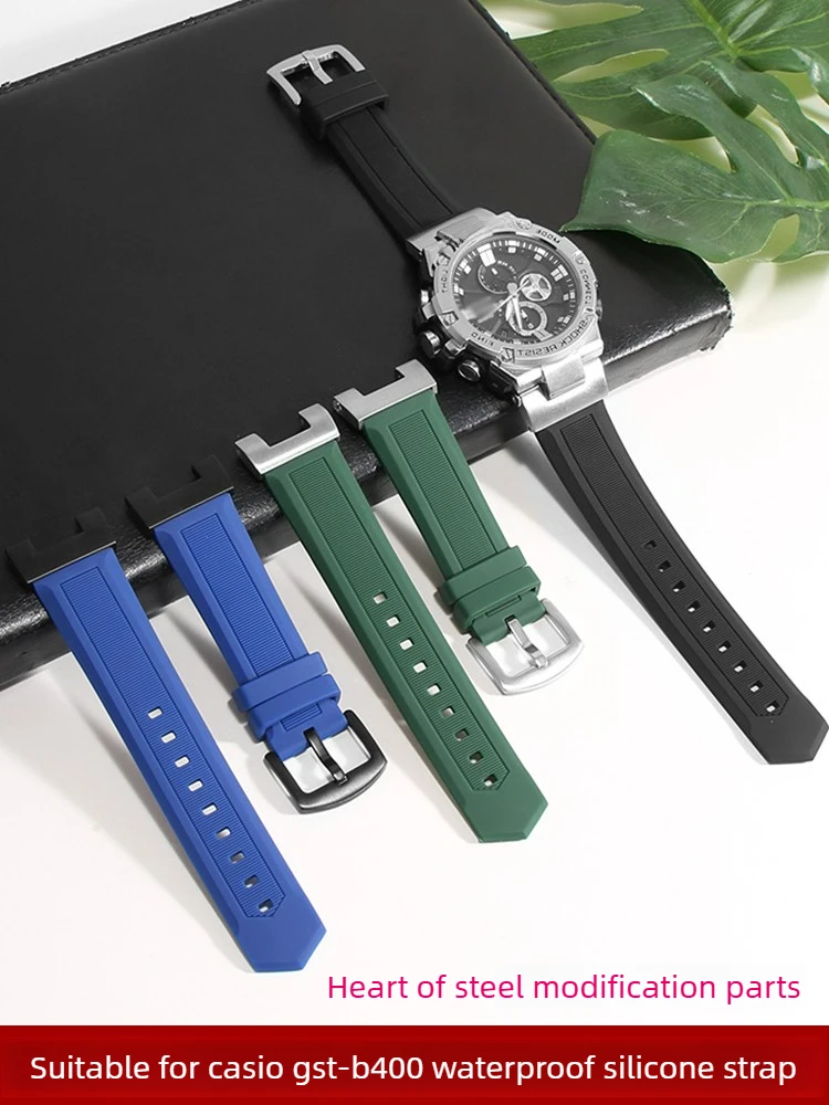 シリコン時計ストラップはカシオ-g-shock-ハート-オブ-スティール-gst-b400-改造防水スポーツブレスレット用です。