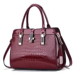 Fashionable Shiny Leather Women's Handbag Autumn/Winter New High Capacity Crocodile Pattern One Shoulder Crossbody Bag