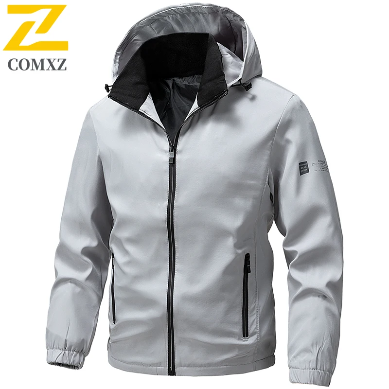 Autumn Men's Hooded Jackets high quality Casual Solid Color Zipper Pocket Windproof Jacket Outdoor Sports Running Hooded Coat