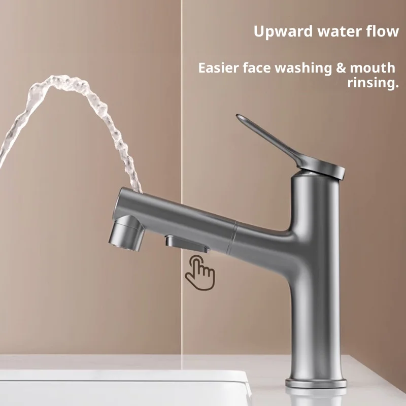 

Выдвижной смеситель для раковины, 3 режима распыления, латунный корпус, PVD-покрытие, смесительный кран с выдвижным шлангом для умывальника