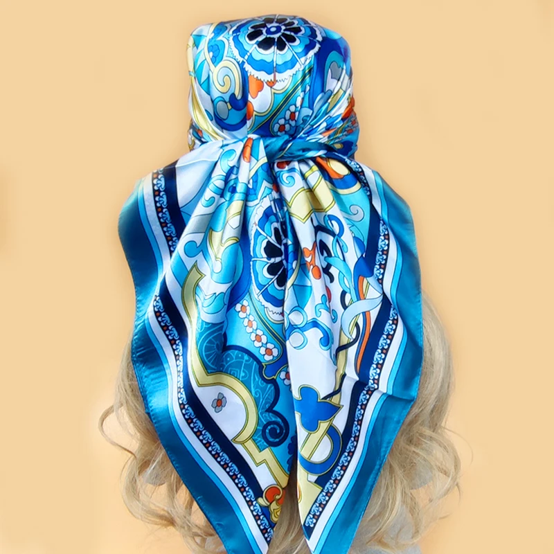 

The Four Seasons Square Shawls New Women Fashion Beach Scarves Luxury Design 90X90CM Headscarf Popular 2023 Sunscreen Silk Hijab