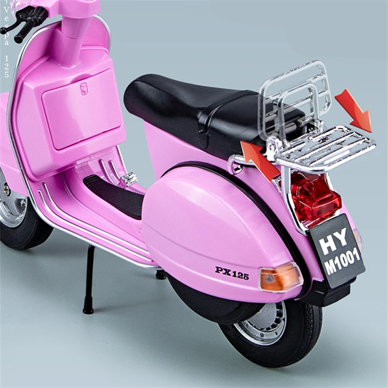 1/10 Vespa 125 Alloy Leisure Motorcycle Model Diecasts Metal Classic Motorcycle Model Simulation Sound and Light Childrens Gifts