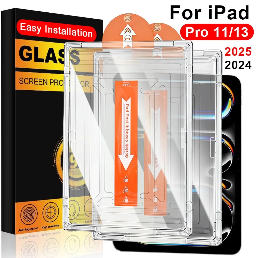 

Dust Free Easy to Install Tempered Glass for Apple iPad Pro 11 Inch 13 Inch 2025 2024 Screen Protector Film Auto Alignment Kit