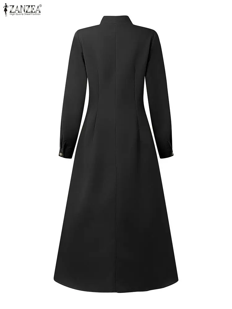 المرأة أنيقة فساتين متوسطة الطول حجم كبير عادية وهمية الرقبة كم طويل زر حتى ألف خط فستان طويل ZANZEA الخريف امرأة الملابس 5XL