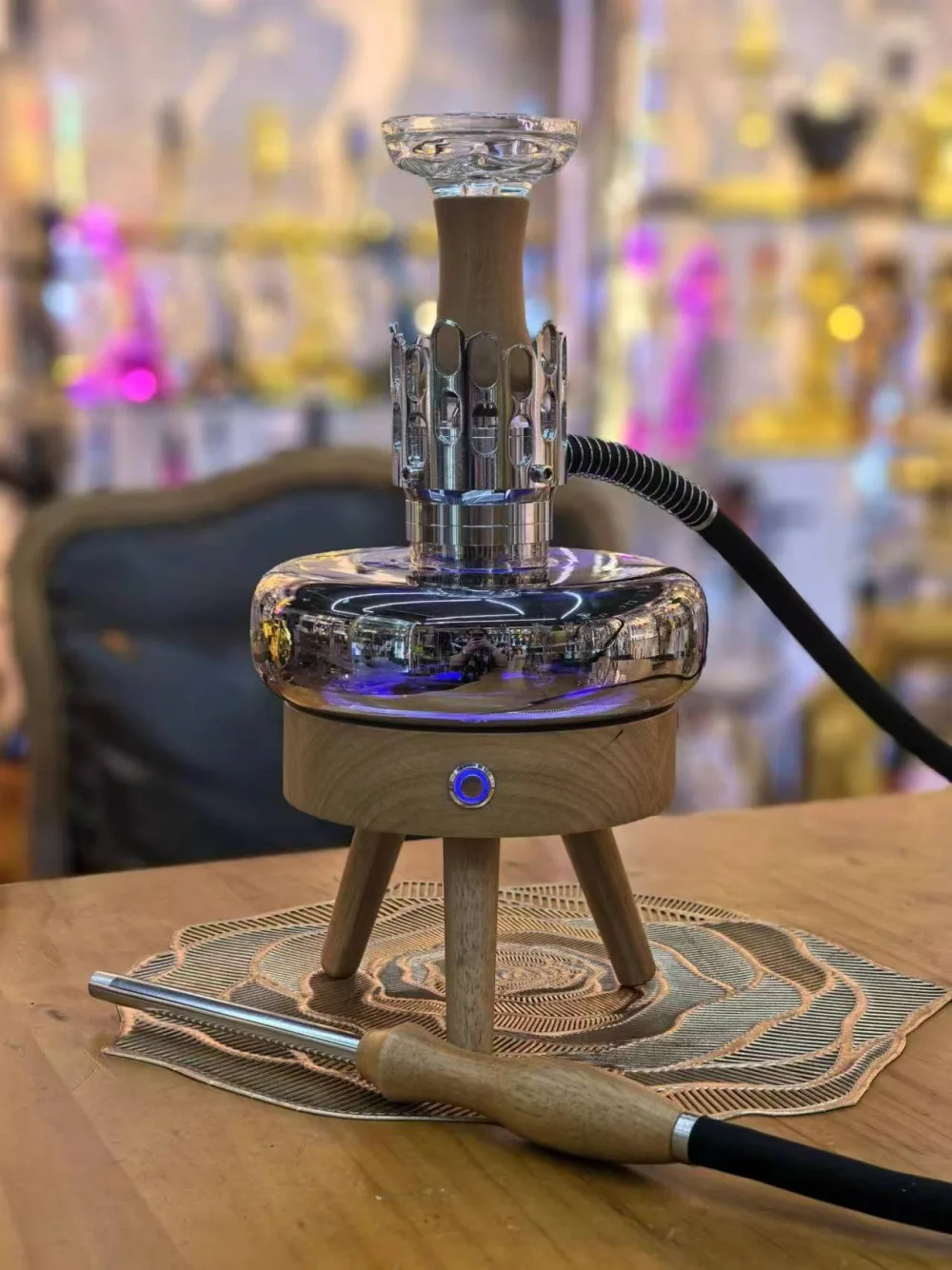 Arab shisha, light shisha atmosphere, touch switch, solid wood flying saucer shape