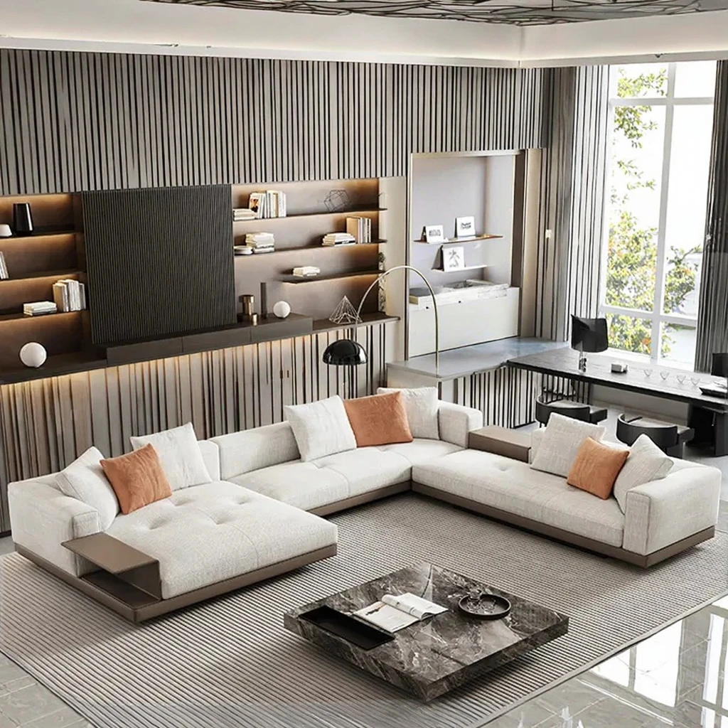 

Luxury Furniture Sofa Set 5 Seater Living Room L Shape Italian Design Modern Indoor Home Leather Sofa Set Furniture