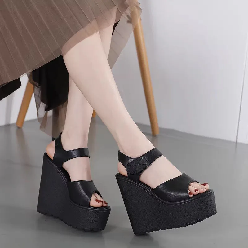 

Кожаные сандалии XMWRLW для женщин, обувь на платформе, модные сандалии на высоком каблуке 14 см, женские летние туфли на платформе, нескользящие сандалии