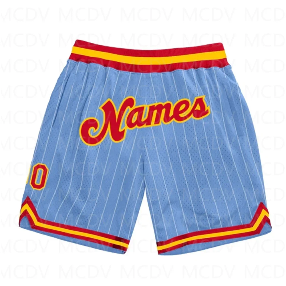 

Custom Light Blue White Pinstripe Red-Gold Authentic Basketball Shorts3D All Over Printed Men's Shorts Quick Drying Beach Shorts