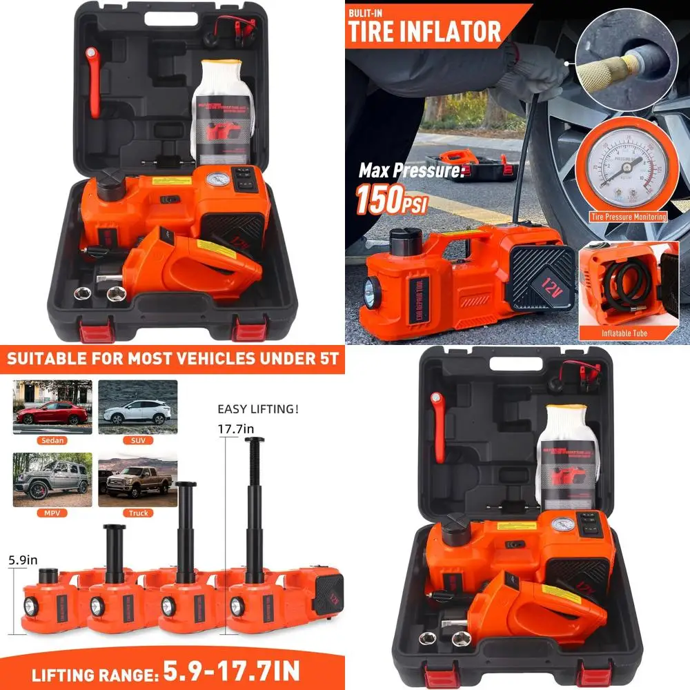 

5-Ton Hydraulic Car Jack with Tire Pump and Impact Wrench for Sedans, SUVs, MPVs, and Trucks - Ideal for Tire Changes and Repair