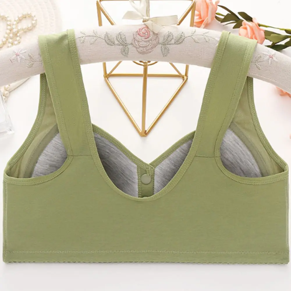 Comfortable Floral Printed Underwear Convenient Leaf Printed Tank Top Bra Plus Size Vest Style Front Close Button Cotton Bras