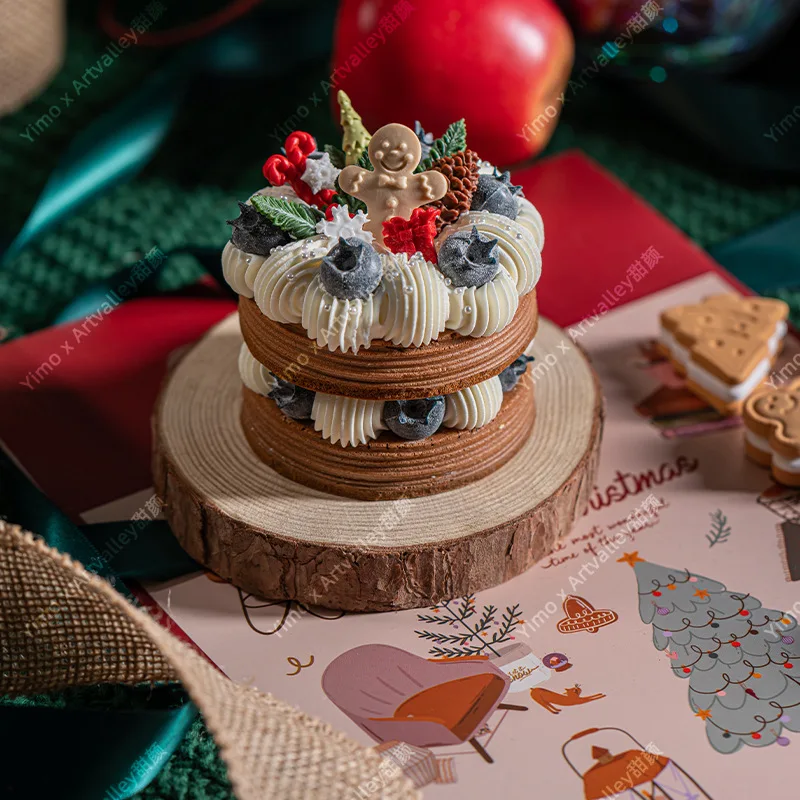 Simulation Cake Retro Double Layer Christmas Desserts Model Fake Cream Bread Xmas Party Window Baking Ornaments Photography Prop