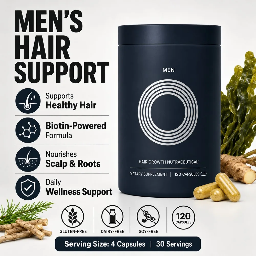 

Men's Hair Growth Supplement 120 Capsules with Biotin Collagen Saw Palmetto Ashwagandha Vitamins Zinc for Thicker Hair Support