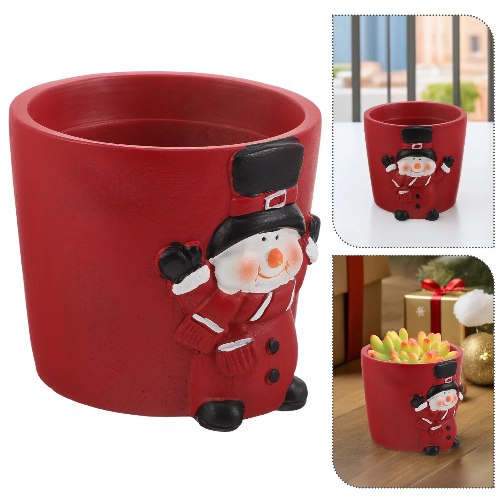 

Small Concrete Christmas Planter Pot Snowman Shaped Unique Cement Plant Container for Office Balcony Living Room Xmas Decoration