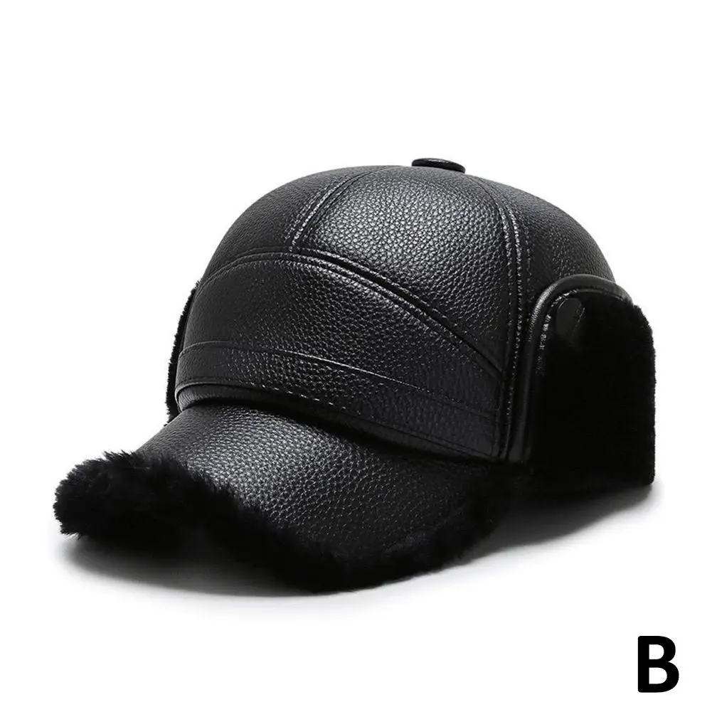 PU Leather Winter Men's New Padded Warm Dad Old Man Ear Windproof Cap Leather Cap Duck Protection Middle-aged Tongue Y2K2