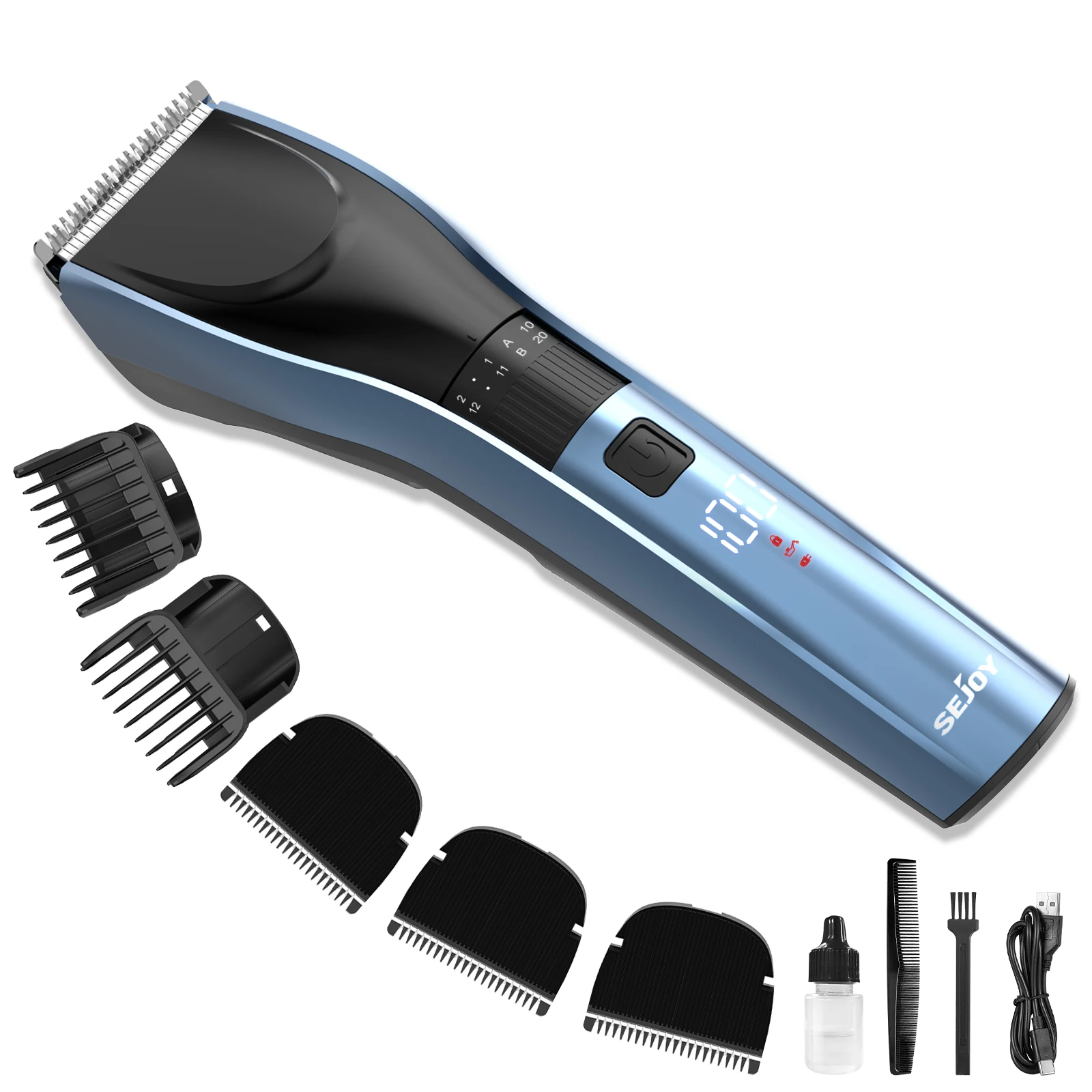 Sejoy Electric Hair Trimmer Professional Hair Clippers Rechargeable Powerful Battery with Guide Comb Barber Hair Cutting Machine