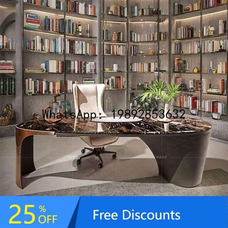 

CZ Italian Style Marble Desk Modern High-End Executive Desk Creative Irregular Shape with Drawer Office Desk