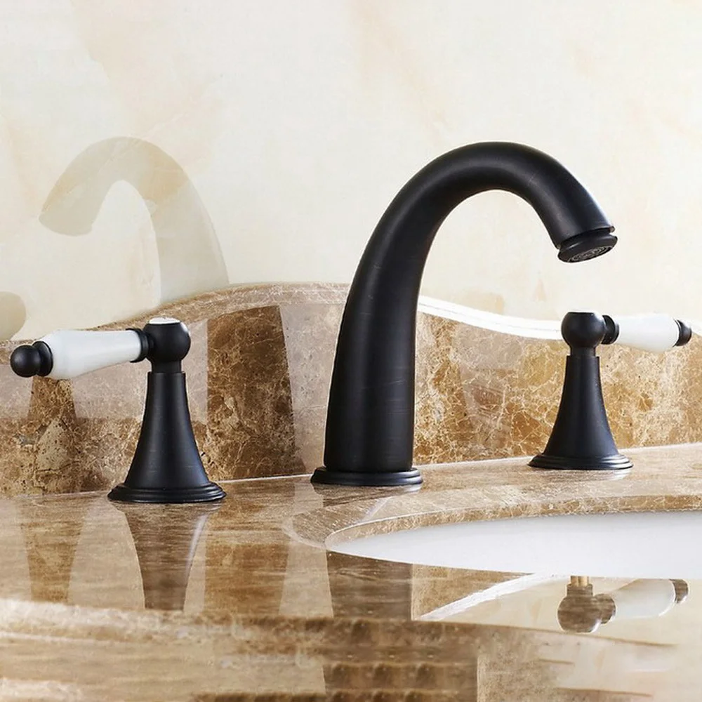 

Black Oil Rubbed Bronze Bathroom Bath Tub Sink Faucet Deck Mount Dual Handles Basin Hot and Cold Mixer Taps Bnf081