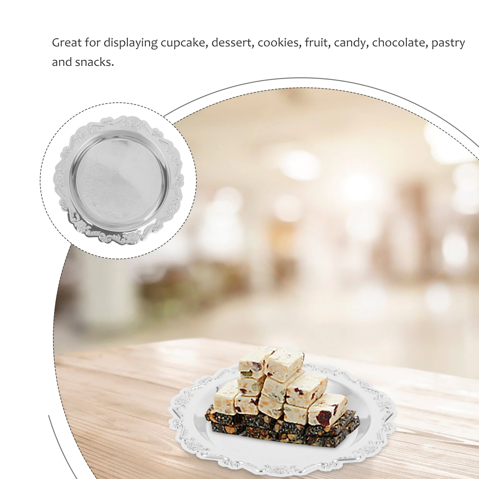 

Elegant Cake Tray Dessert Plate Fruit Platter Snacks Tray Decorative Tableware Wedding Birthday Party -Friendly Silver