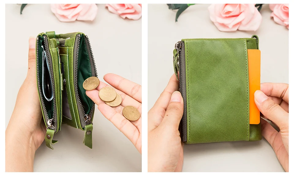CONTACT'S Damen-Geldbörse aus Echtleder, zweifach faltbar, im Vintage-Stil, mit Münzfach und Kartenfächern – Detail 7