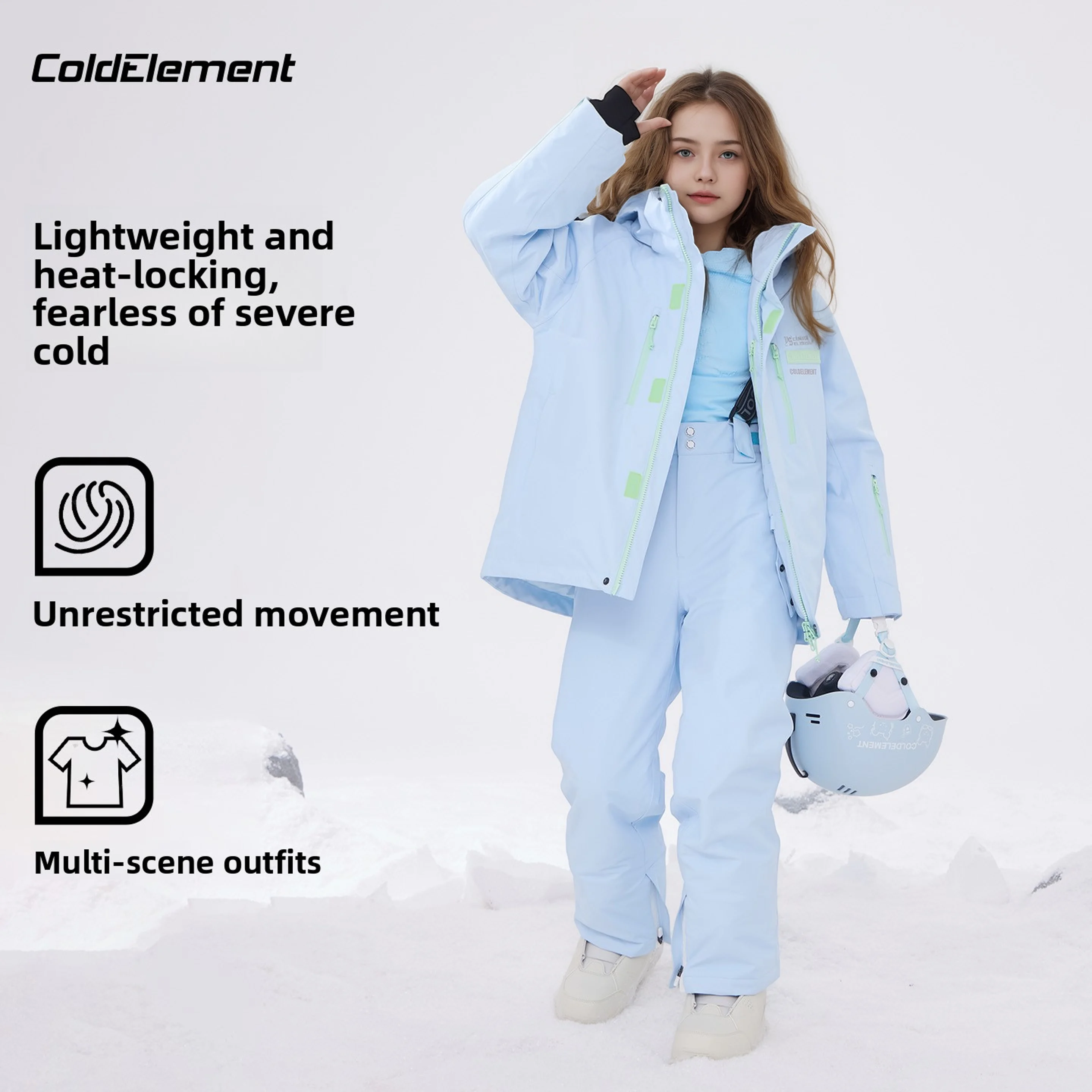 

Coldelement Kids' Ski Suit Set Professional Warm Windproof Two-Piece Winter Jacket And Pants For Snowboarding Skiing Activities