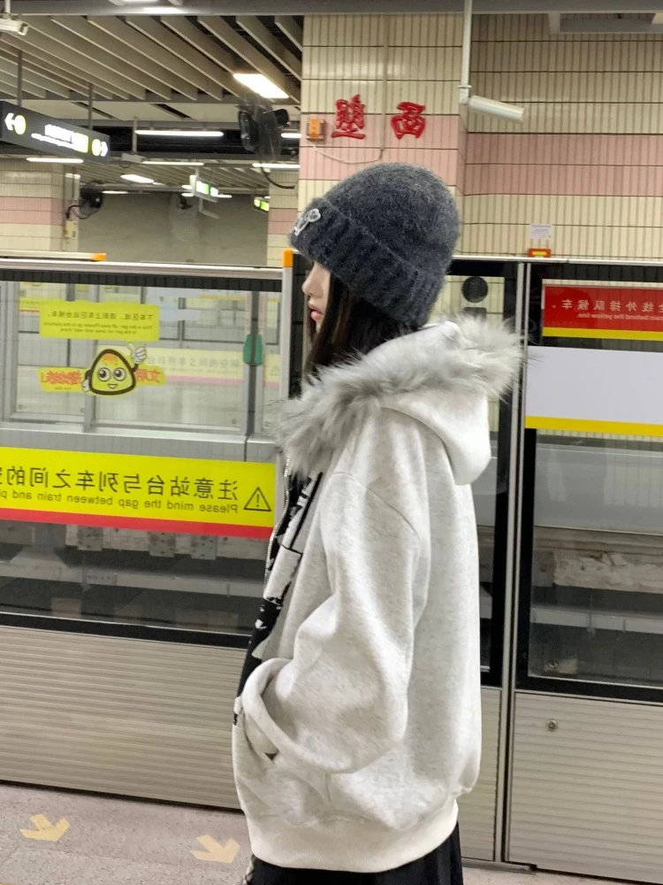 

Американская винтажная верхняя одежда на молнии с буквенным узором и длинными рукавами, однотонная модная карманная субкультура с капюшоном, осень 2023 г.