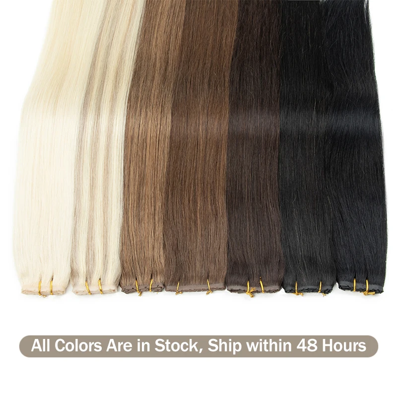 Flat PU Bundles Butterfly Weft Extensions Human Hair Hand Tied Invisible Hole Remy Twin Tabs 40-50g/Pack Invisible Wear