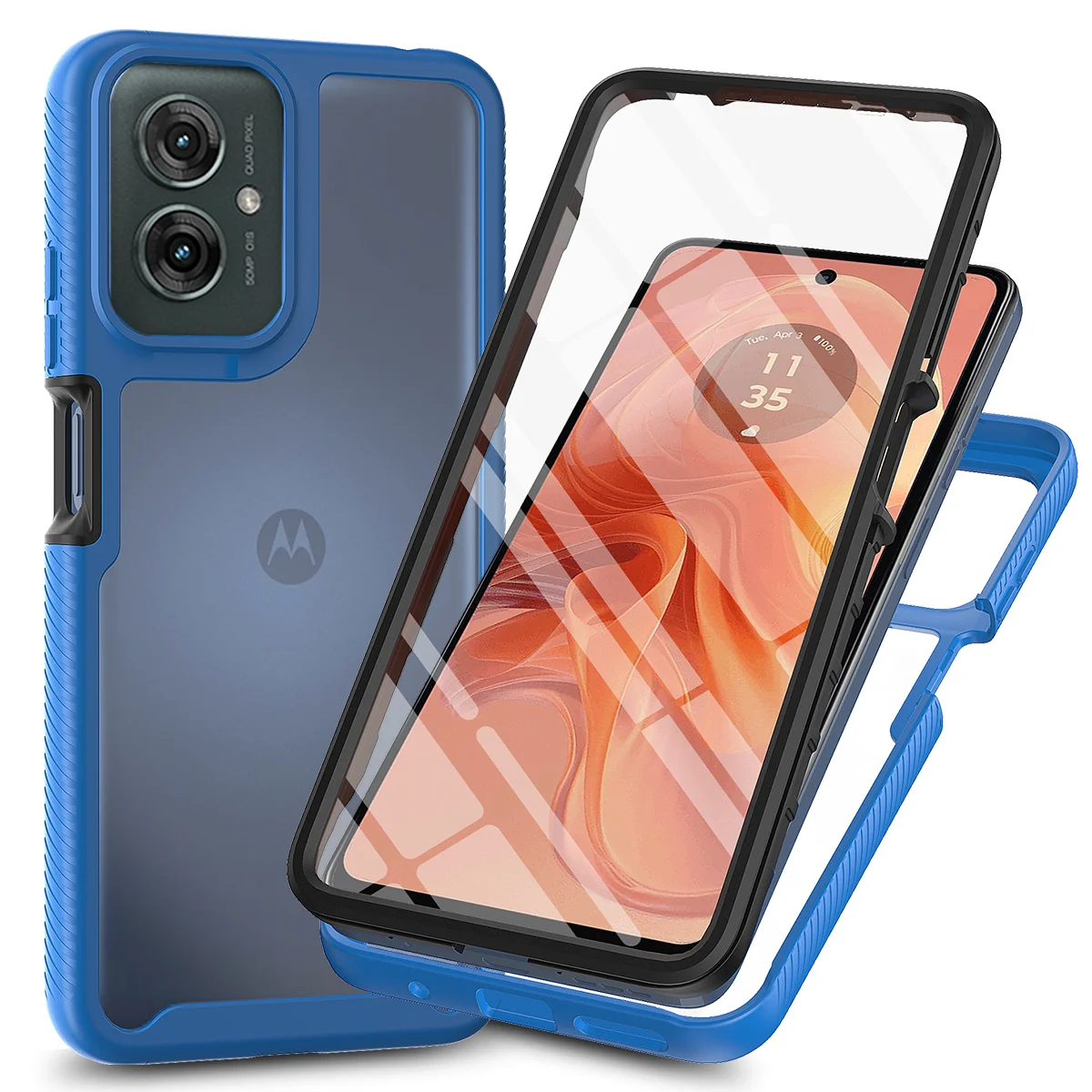 TPU/PC PET Sky Case for Motorola G55 Moto G35 Funda Capa with Screen Protector 360 Degree Protect Shield Clear Phone Cover