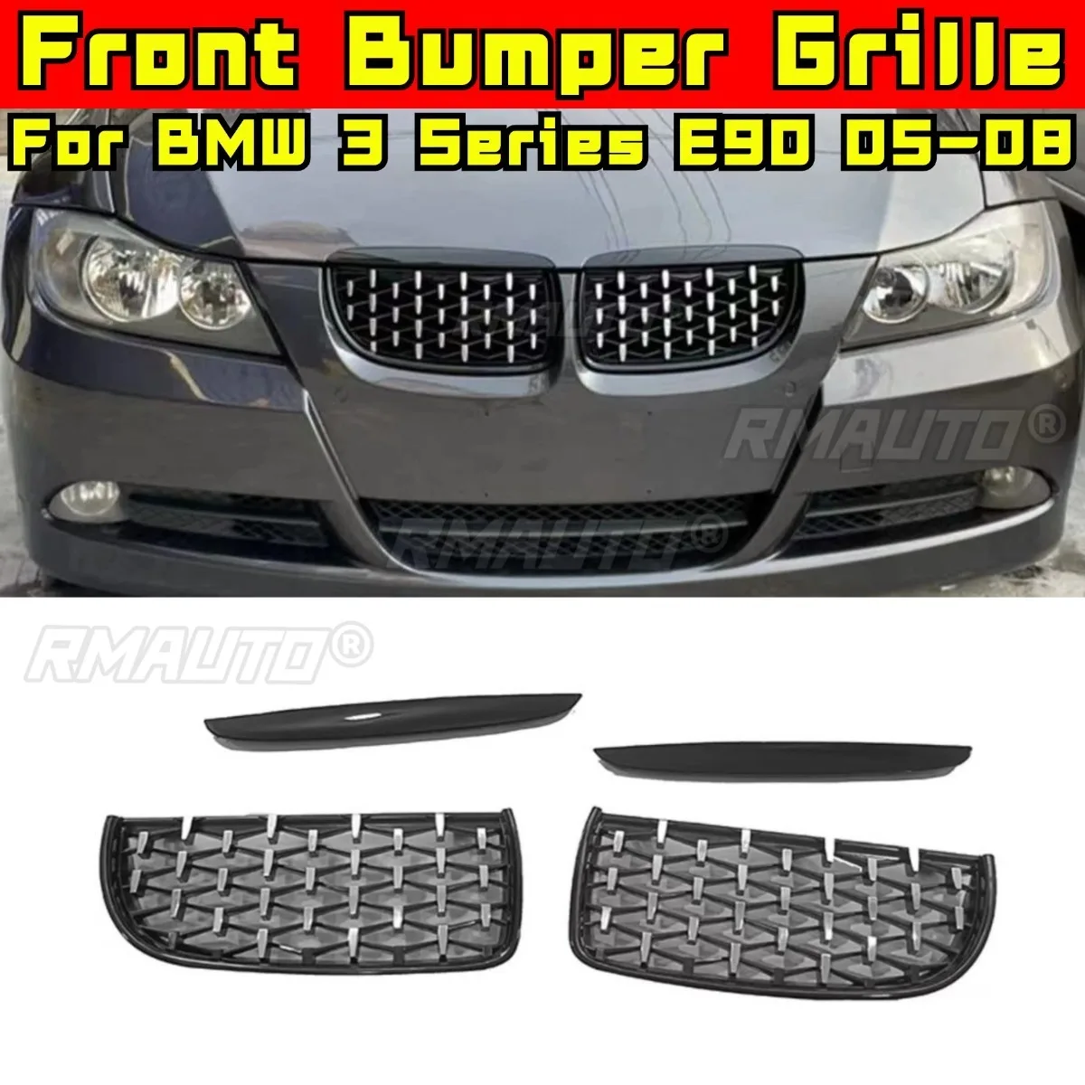 

Car Bumper Grill Decorative Strips Racing Grille Star Black Front Bumper Grill For BMW 3 Series E90 2005-2008 Exterior Part