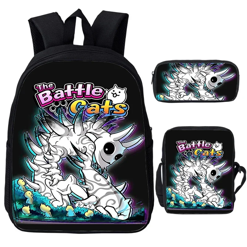 The Battle Cats Backpack Shoulder Bag Pen Bag 3pcs Set Cute Cartoon School Bags kids Boys Girls Softback Bookbag Laptop Backpack