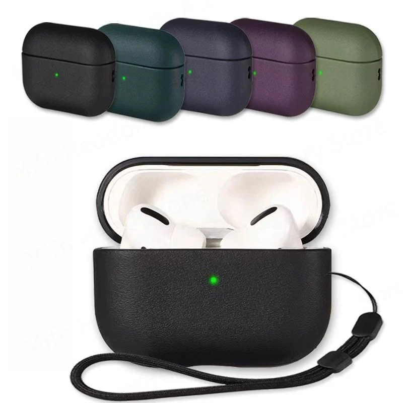 Cases For Apple Airpods 1 2 3 4 Pro 2nd 2023 For Air pods Leather Texture Case with Lanyard Anti-lost For AirPod 4 Cleaner Kit