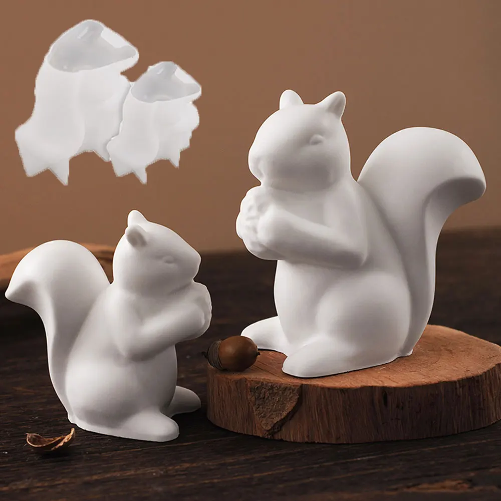 3D Squirrel Pinecone Storage Box Mold Kit Bamboo Basket Scented Candle Jar Gypsum Resin Storage Cup Concrete Pots Casting Mould