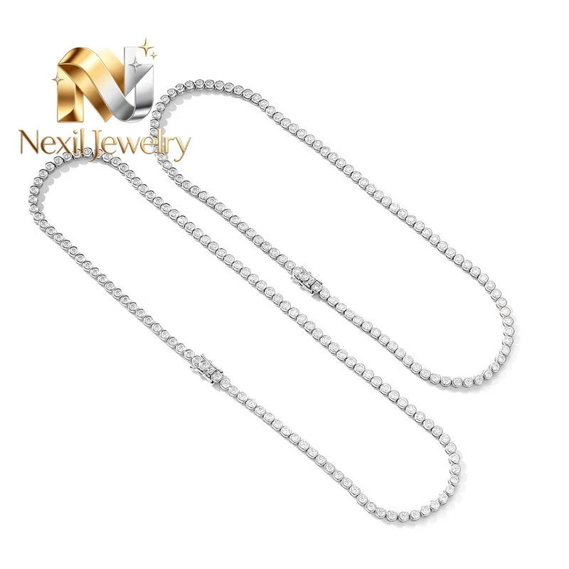 

Nexil Jewelry Luxury Solid Platinum PT950 18K gold Women's 3mm Moissanite Diamond Necklace Full Diamond Simple Necklace
