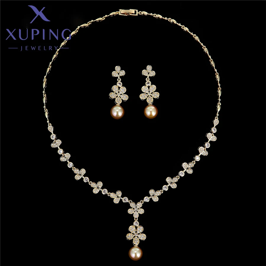 Xuping Jewelry New Arrival Charm Imitation Pearl Earrings Necklace Set for Women Girl Love Gift YSset-295