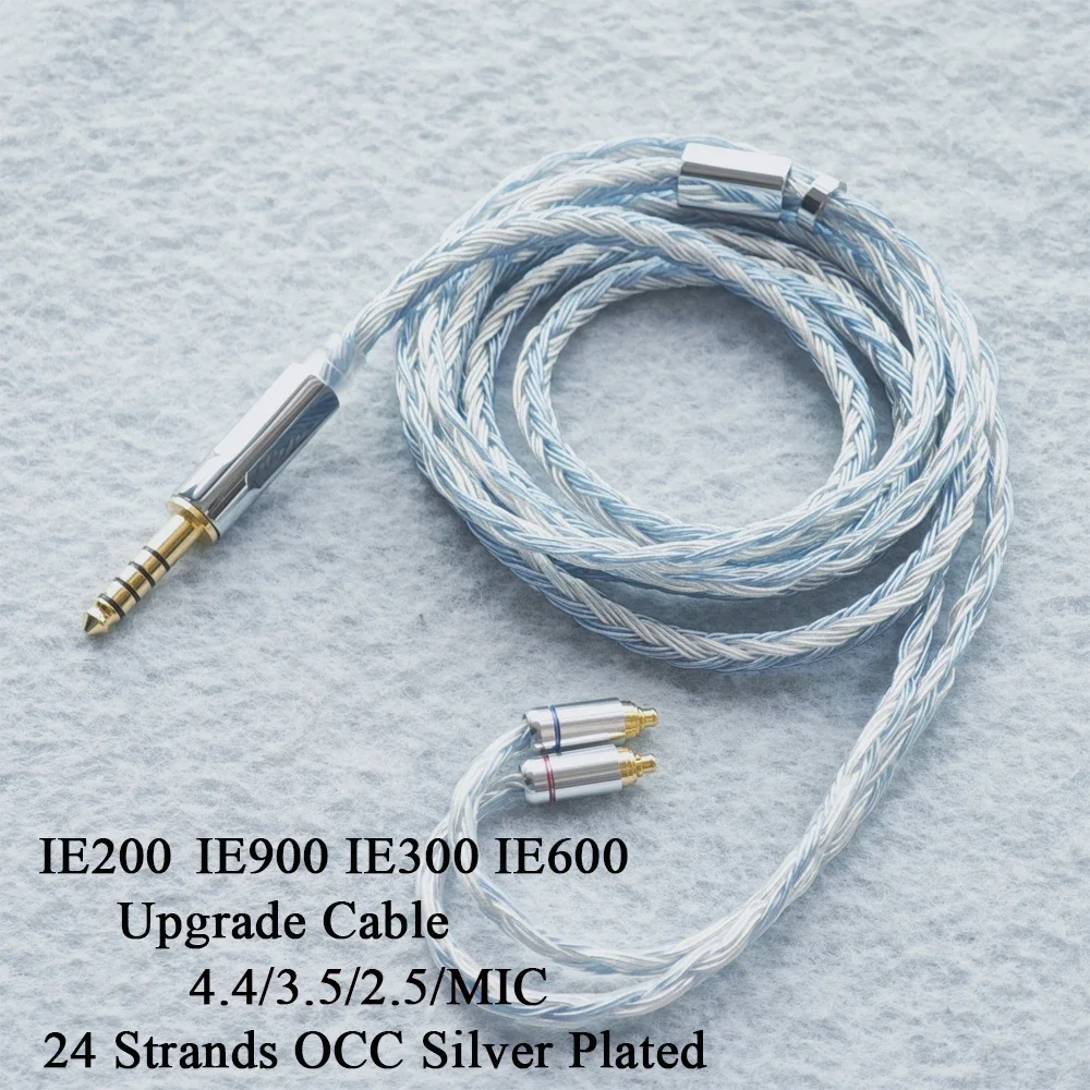 24-aderige OCC verzilverde kabel voor Sennheiser IE200 IE600 IE300 IE900 - 4,4 mm balans, 2,5 mm, 3,5 mm met microfoon, MMCX-connector