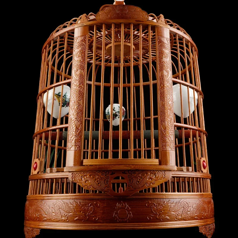 Engraving Thrush Bird Cage with High-end Handmade Carving with Bamboo Myna Bird Cage cage bird house