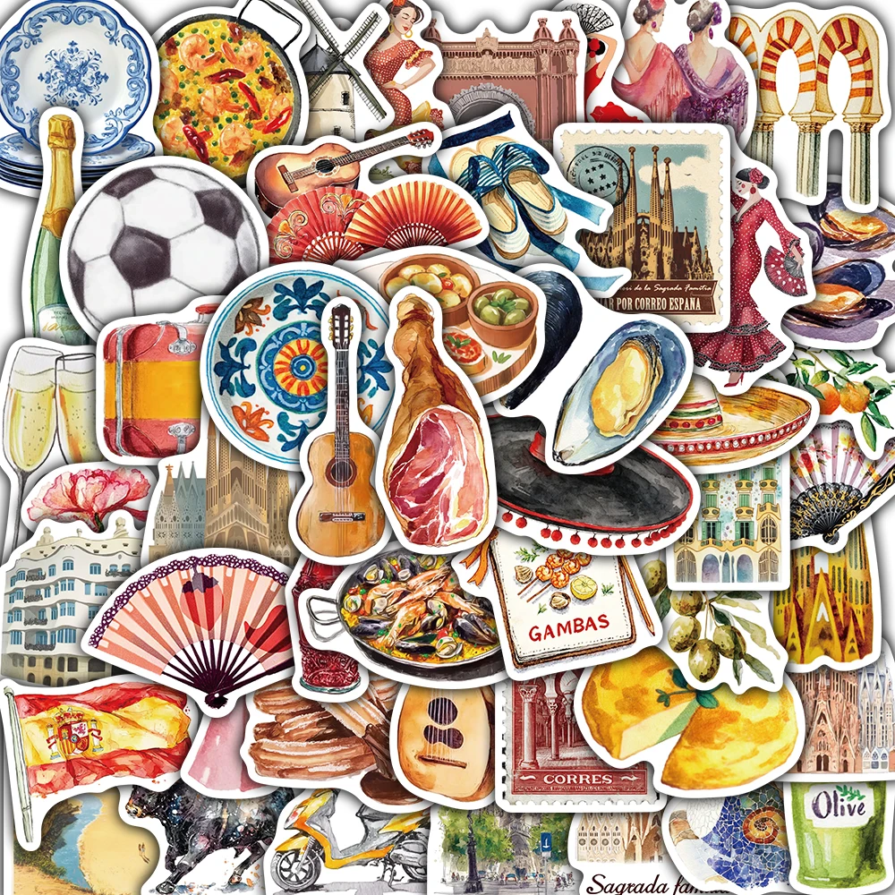50 Stück Spanische Ästhetik-Aufkleber für Laptop, Gepäck, Fahrrad, Wasserfest, Scrapbooking, Koffer, Auto, Graffiti, Streetwear, Anime-Sticker