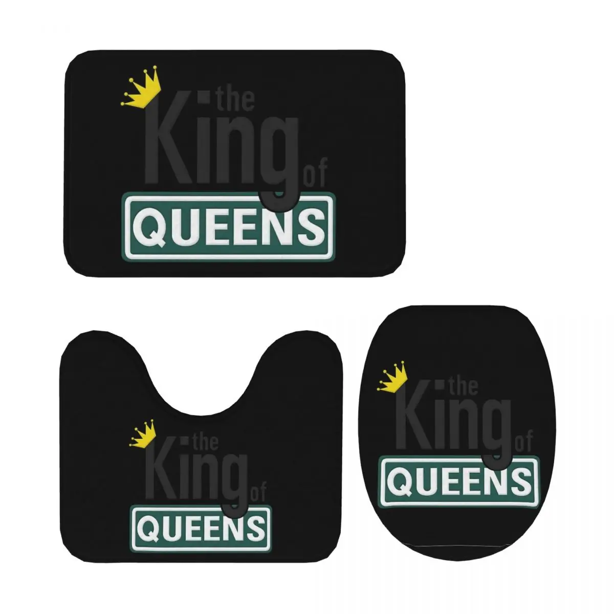 

King Of Queens, 3-х предметный коврик для ванной, набор для ванной комнаты, крышка для унитаза, домашний декор, нескользящий ковер, напольный коврик