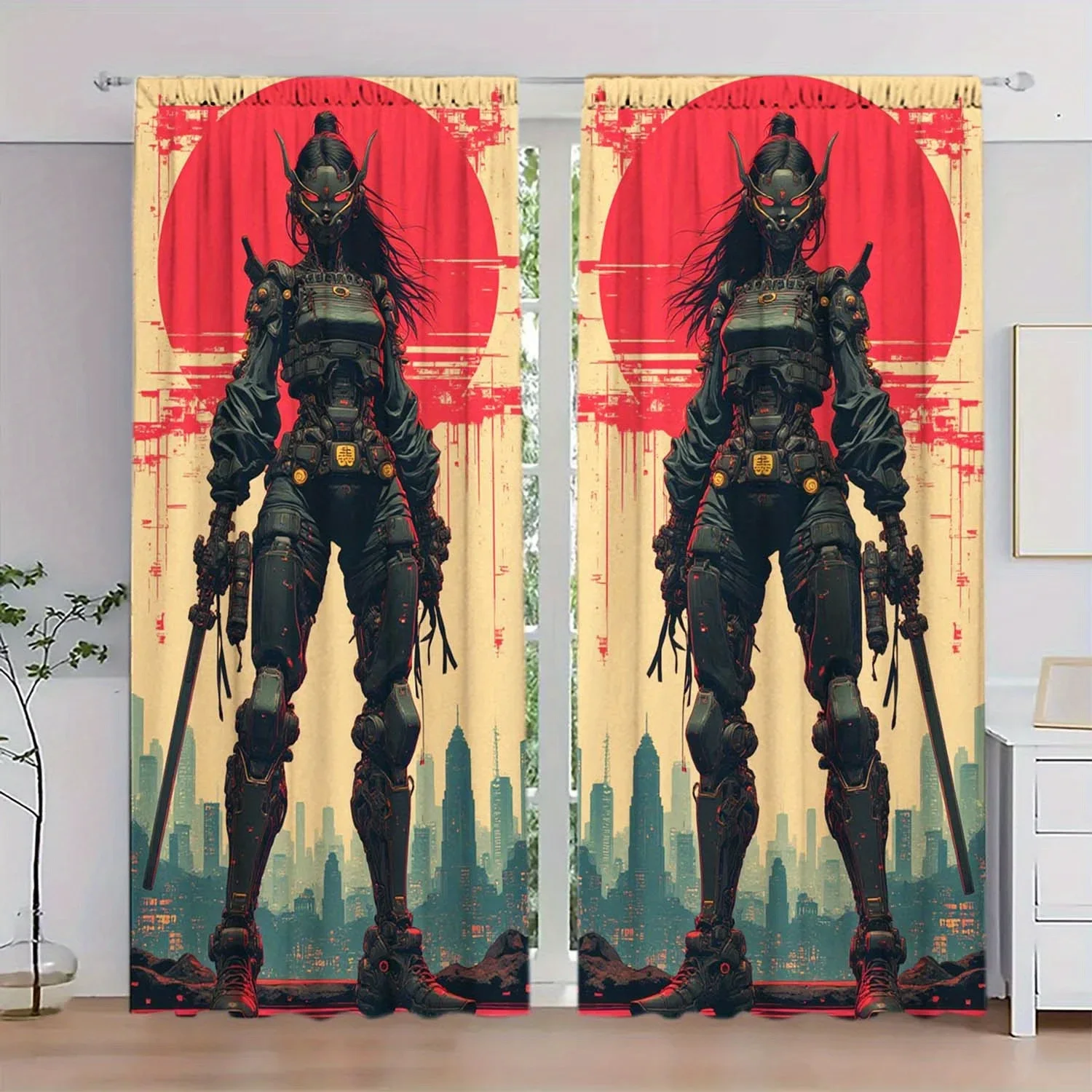 

Robot Ninja Sunset Pattern Print Drapes Room Darkening Window Curtains for Home Decor,Rod Pocket Blackout Curtains Bedroom