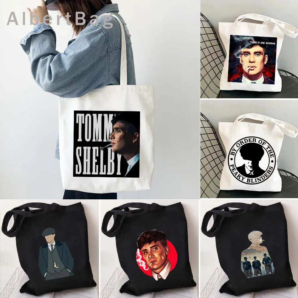 Peaky Blinders Tommy Shelby Portrait Cillian Murphy Boys Low Poly Men Women Canvas Shoulder Tote Bags Reusable Shopping Handbags