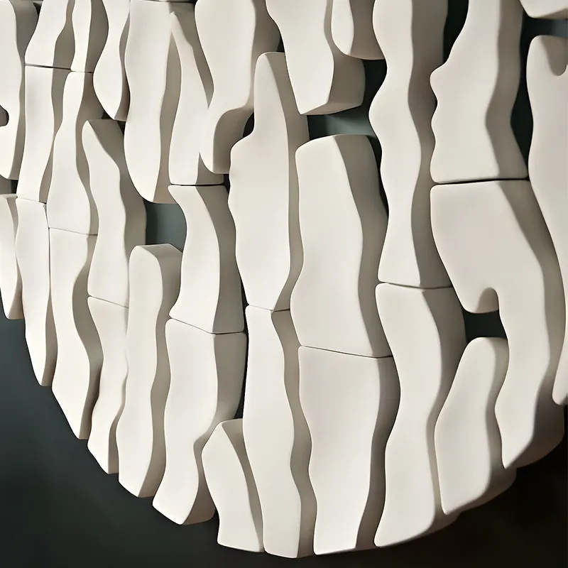 Minimalist 3D white circular mural wood carving art hanging painting abstract design living room dining room decoration painting