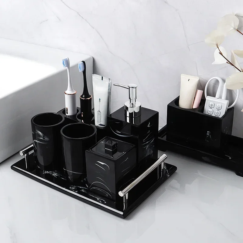 1pc Black Ink Wash Resin Toiletries Toothbrush Holder Ornament Gargle Cup Household Storage Tray Hotel Bathroom Accessories