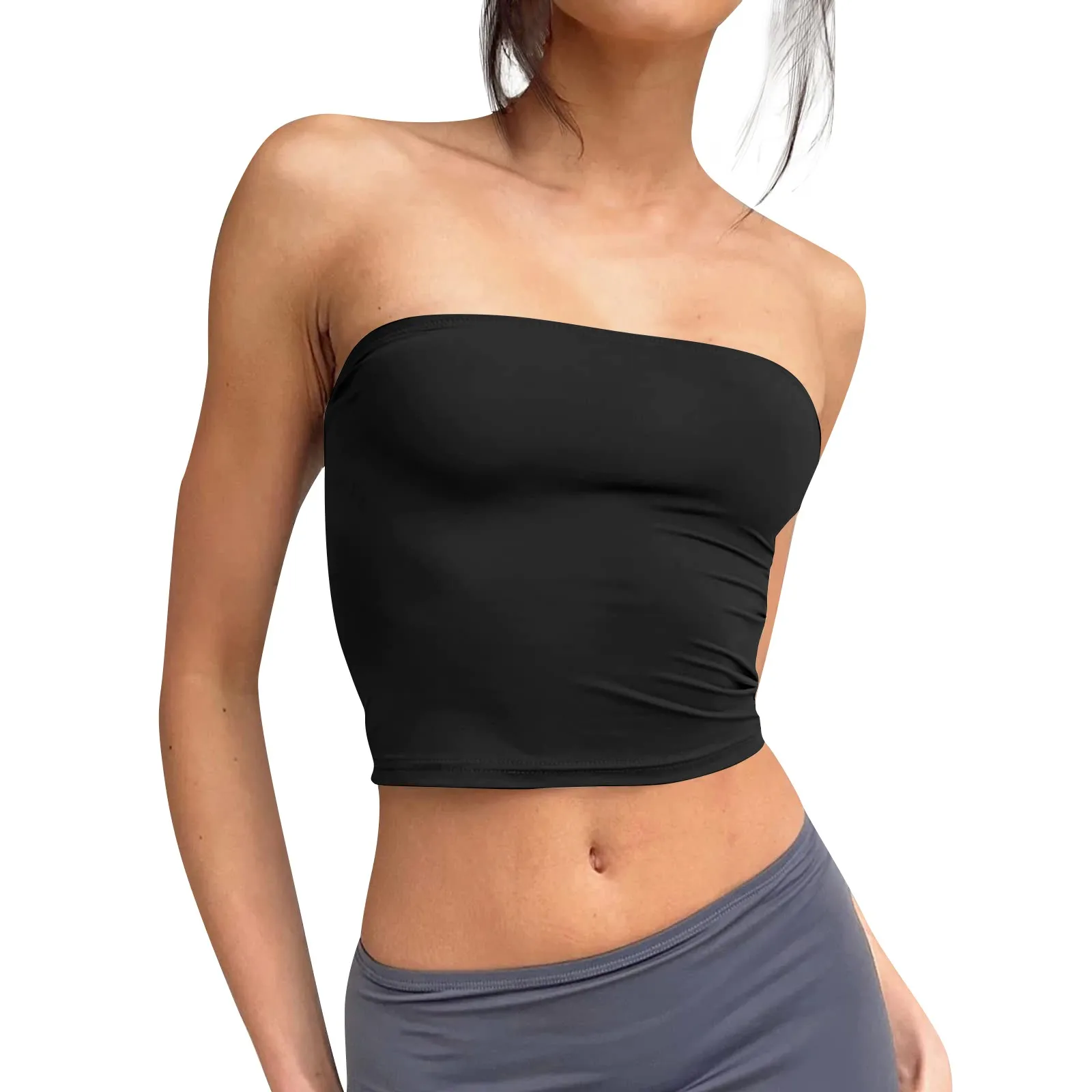 Damen träger lose Crop Tops grundlegende rücken freie ärmellose Bandeau niedlichen sexy Tops Trend Street Fashion klassische solide Tube Tops