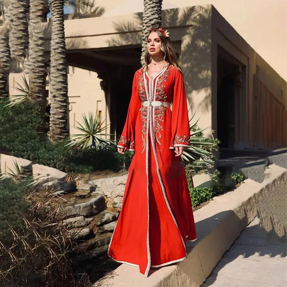 Robe de Rhcaftan marocaine élégante pour femme, appliques, manches longues, Arabie saoudite, soirée formelle, anniversaire, quelle que soit la robe de Rhcaftan, 2024