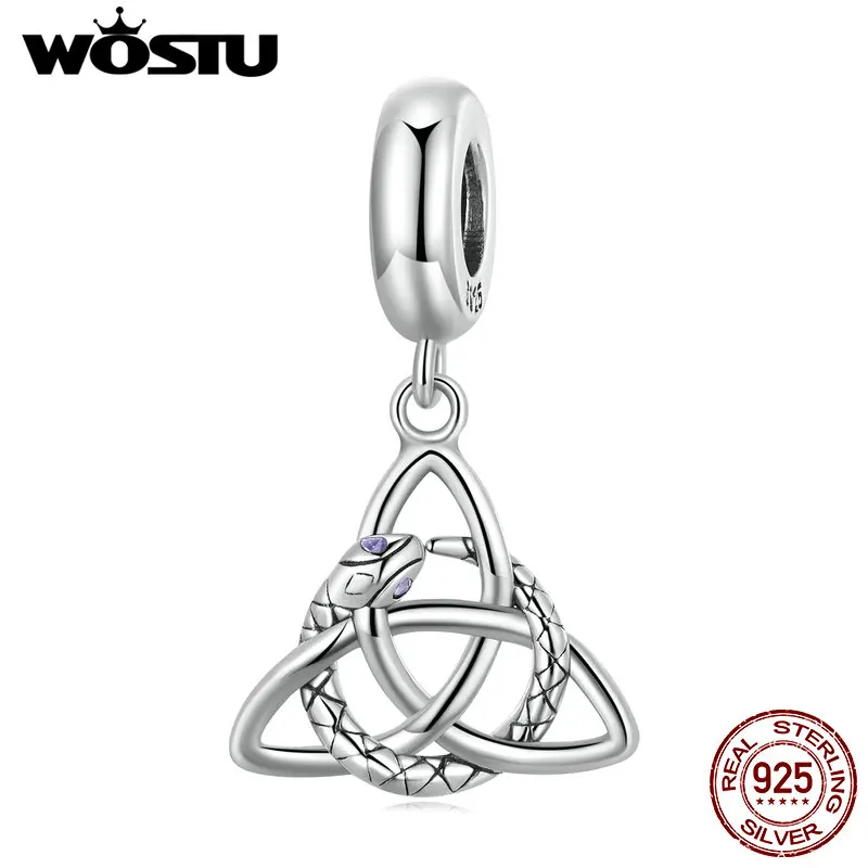 

WOSTU 925 Sterling Silver Celtic Symbol Hanging Bead Knot Pendant Snake Charms Fit Original Bracelet for Women DIY Fine Jewelry