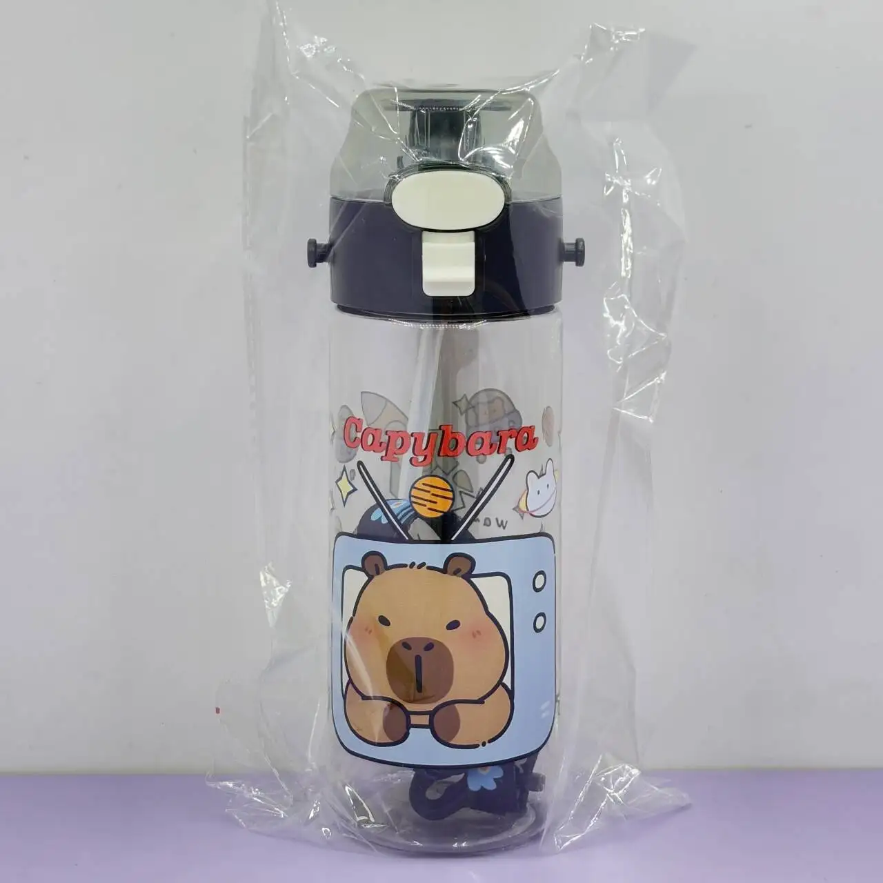 Capybara Cartoon 550ml Portable Large-capacity Water Bottle Sports Straw Cups Student Plastic Water Cups Drop-resistant Bottle