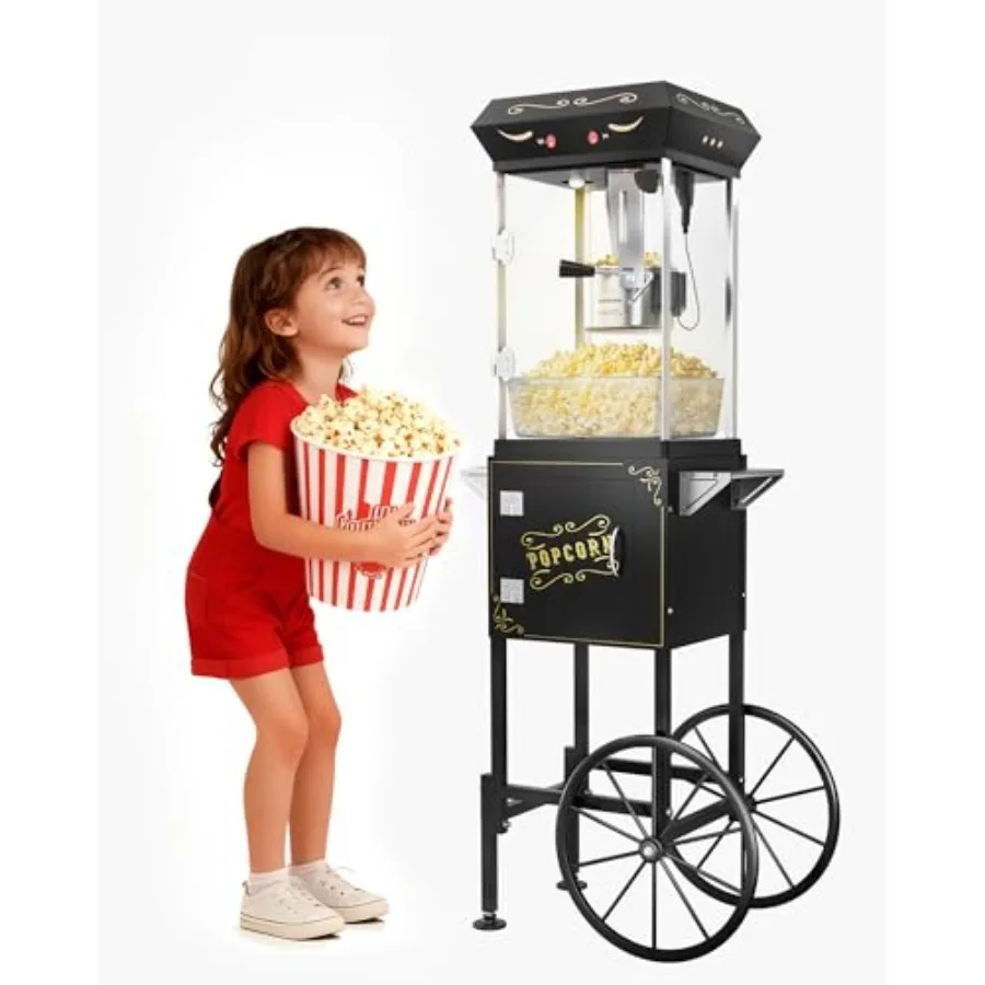 

2025 Upgraded 8 oz Popcorn Machine Cart with Stainless-Steel Kettle Makes Up to 32 Cups Movie Theater Popcorn Maker with Heated