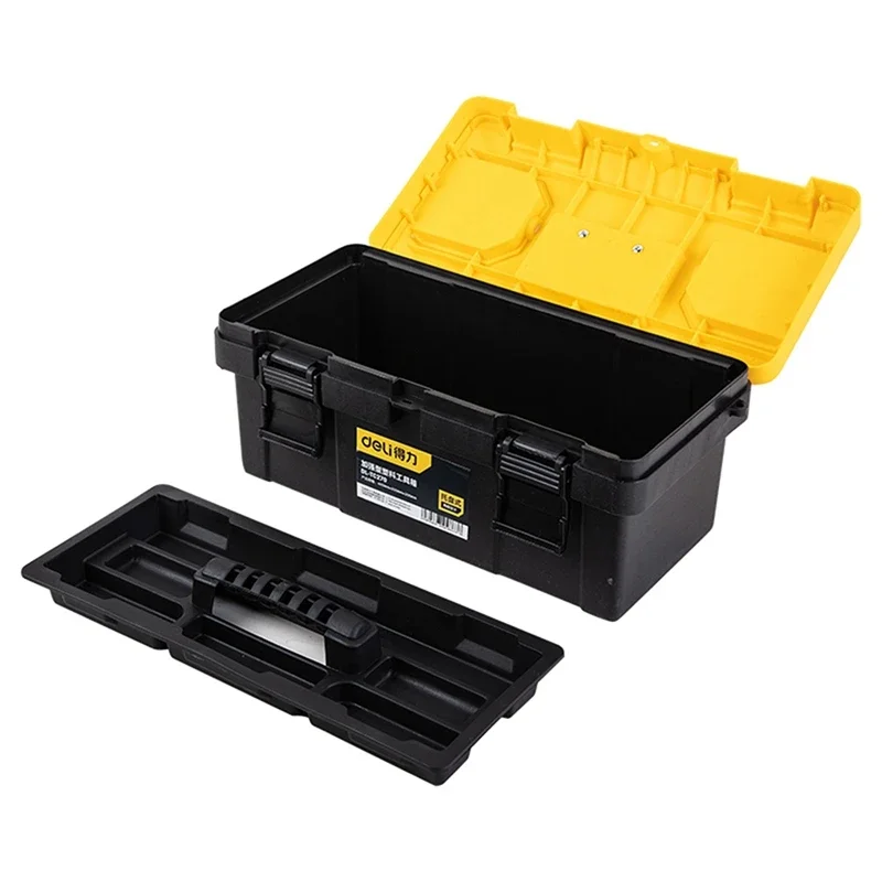 Deli-cajas de herramientas de doble capa, caja de almacenamiento multifunción, organizador de piezas portátiles, trabajadores